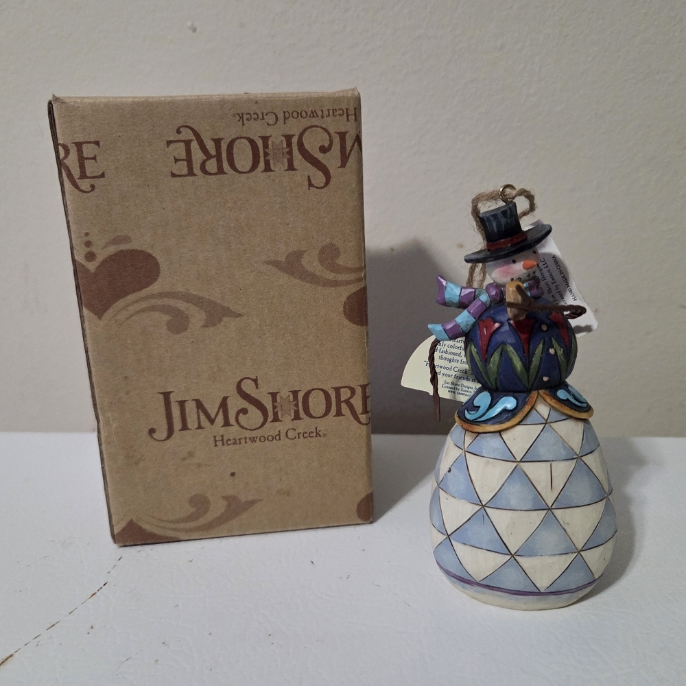 Enesco Jim Shore Heartwood Creek Snowman With Pipe Christmas Ornament